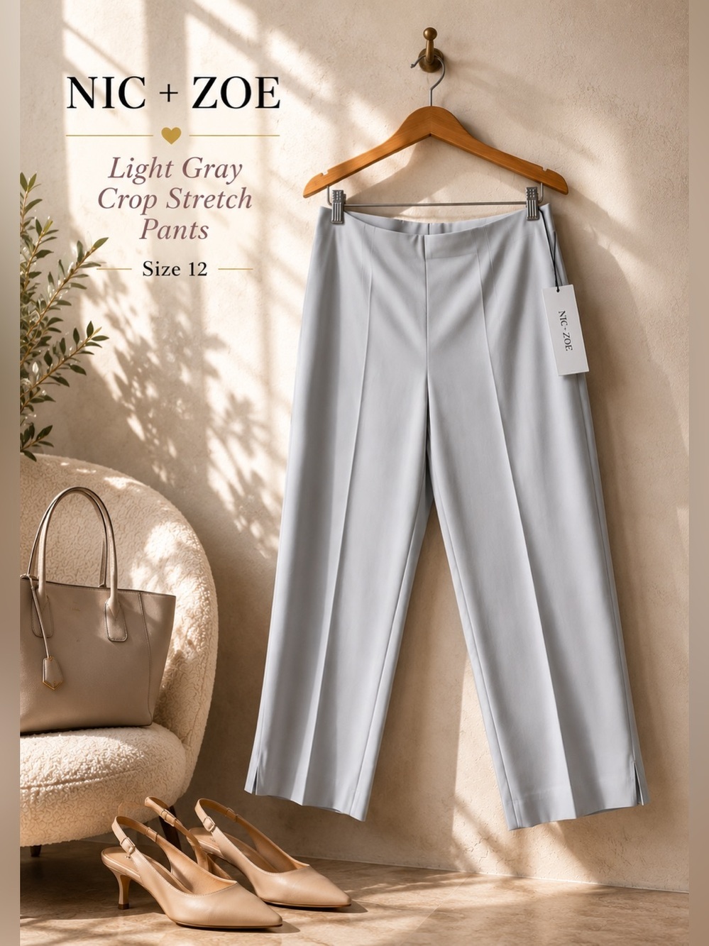 Nic + Zoe Light Gray Crop Stretch Pants Size 12 NWT
